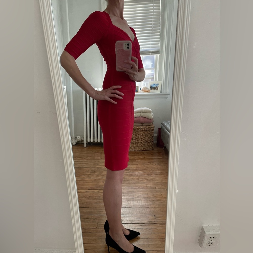Herve Leger “Lexi” Red 3/4 Sleeve Bandage Dress (Size XS; Brand New) - Picture 9 of 15